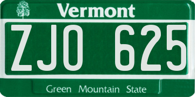 VT license plate ZJO625