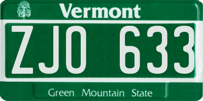 VT license plate ZJO633