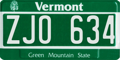 VT license plate ZJO634