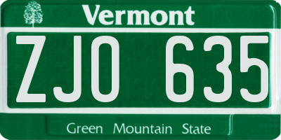 VT license plate ZJO635