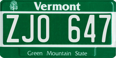 VT license plate ZJO647
