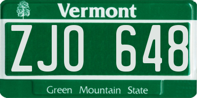VT license plate ZJO648