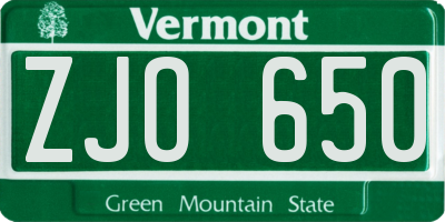 VT license plate ZJO650