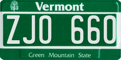VT license plate ZJO660