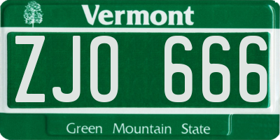 VT license plate ZJO666