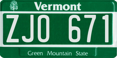 VT license plate ZJO671