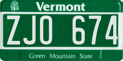 VT license plate ZJO674