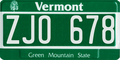 VT license plate ZJO678