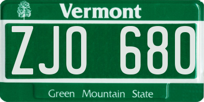 VT license plate ZJO680