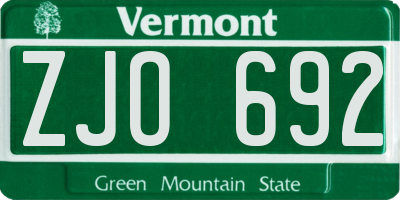 VT license plate ZJO692