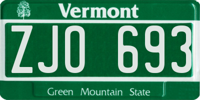 VT license plate ZJO693