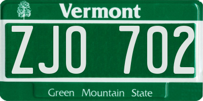 VT license plate ZJO702