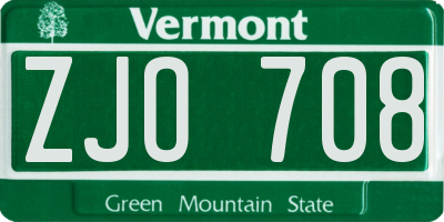 VT license plate ZJO708