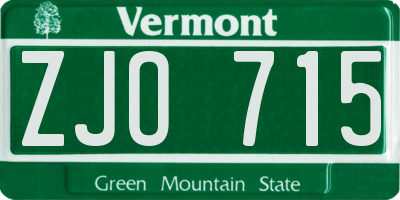 VT license plate ZJO715