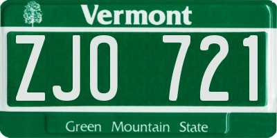 VT license plate ZJO721
