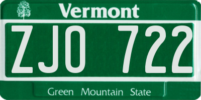 VT license plate ZJO722