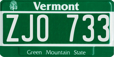 VT license plate ZJO733