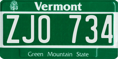 VT license plate ZJO734