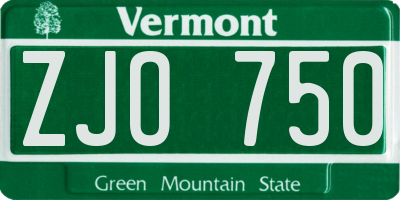 VT license plate ZJO750