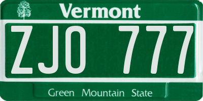 VT license plate ZJO777