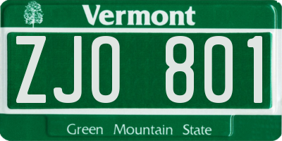 VT license plate ZJO801