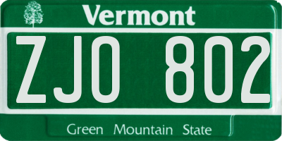 VT license plate ZJO802