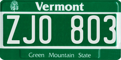 VT license plate ZJO803
