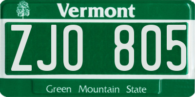 VT license plate ZJO805