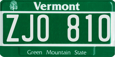 VT license plate ZJO810