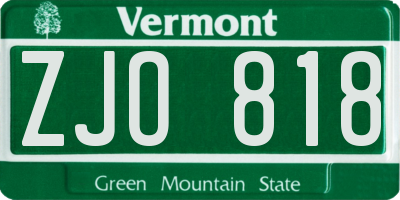 VT license plate ZJO818