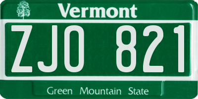 VT license plate ZJO821