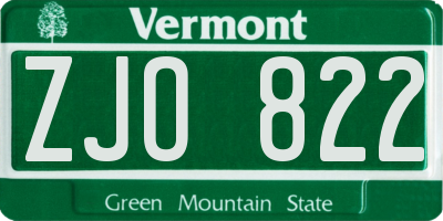 VT license plate ZJO822