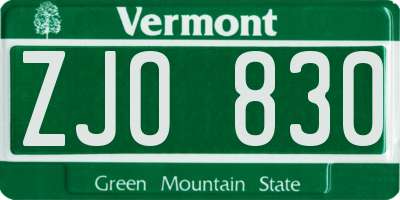 VT license plate ZJO830