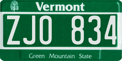 VT license plate ZJO834