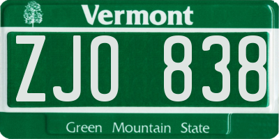 VT license plate ZJO838