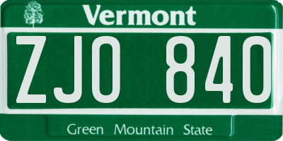 VT license plate ZJO840