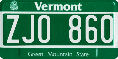 VT license plate ZJO860