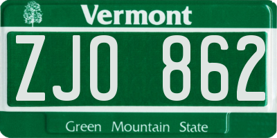 VT license plate ZJO862