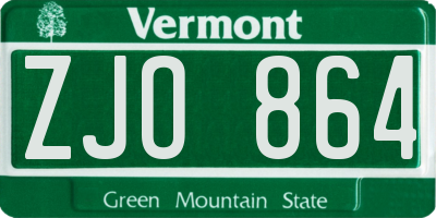 VT license plate ZJO864