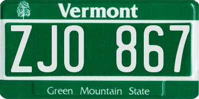 VT license plate ZJO867