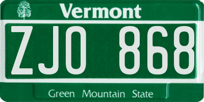 VT license plate ZJO868