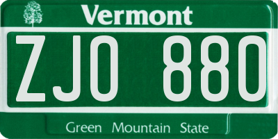 VT license plate ZJO880