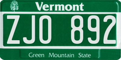 VT license plate ZJO892
