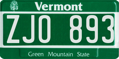 VT license plate ZJO893