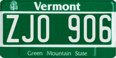 VT license plate ZJO906