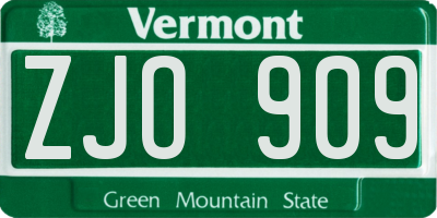 VT license plate ZJO909