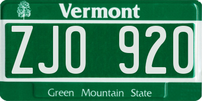 VT license plate ZJO920
