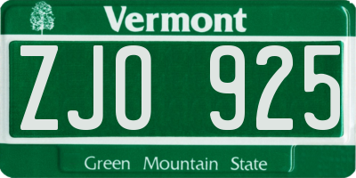 VT license plate ZJO925