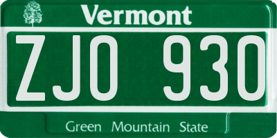 VT license plate ZJO930