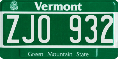 VT license plate ZJO932